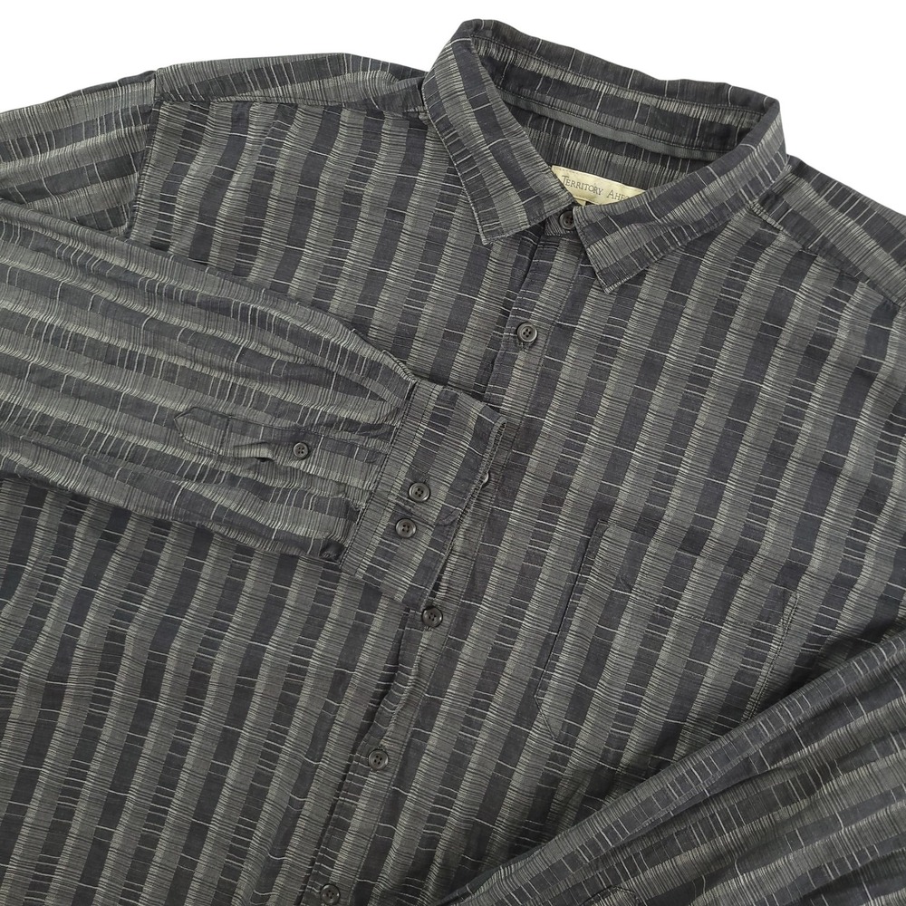 Territory Ahead Shirt Mens 2XLT Gray‎ Stripe Long Sleeve Button Up Cotton Casual